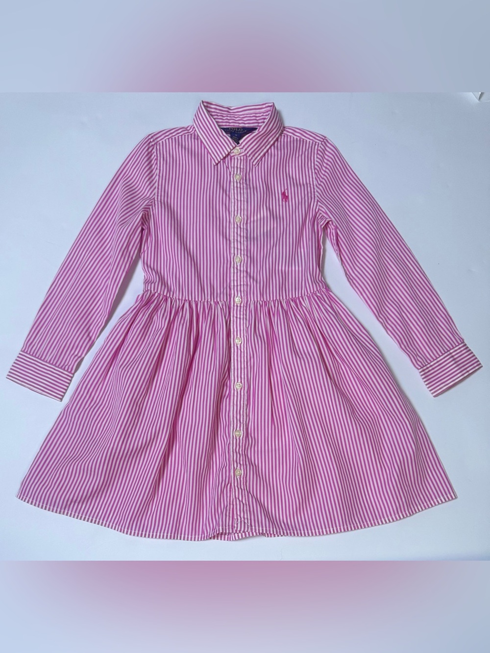 Polo Ralph Lauren Girls Pink Stripe Cotton Shirt Dress Size 5 NWT
